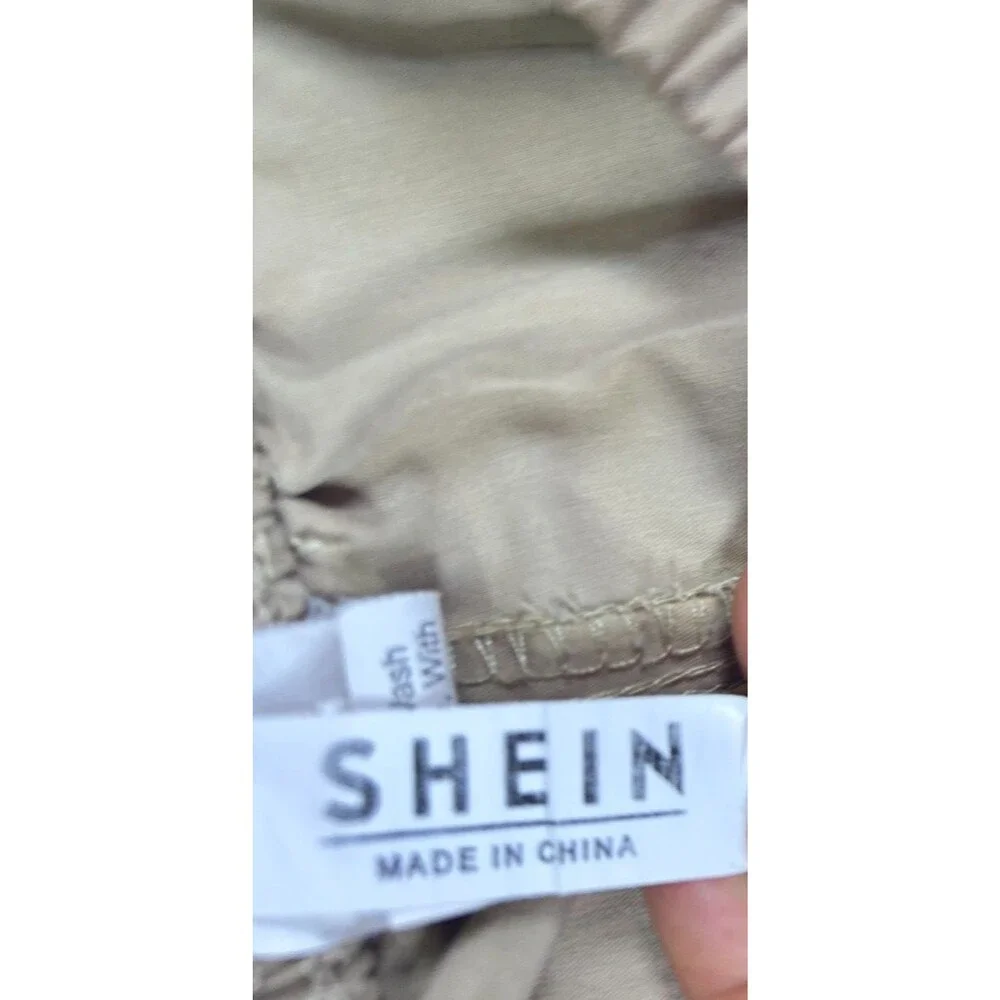 SHEIN Mens Cargo Jogger Pants Khaki Size M Utility Tactical Pockets Elastic Wais